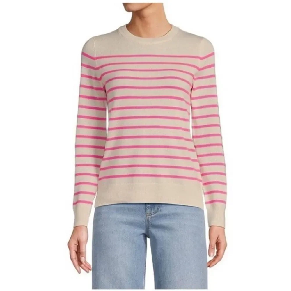 Antonio Melani Cashmere Sweater Cameron Ivory Pink Stripe Crewneck XL